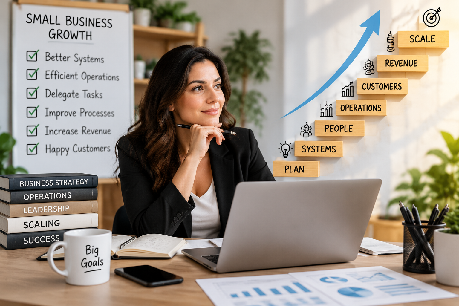 Small business owner improving business systems and operations for sustainable growth